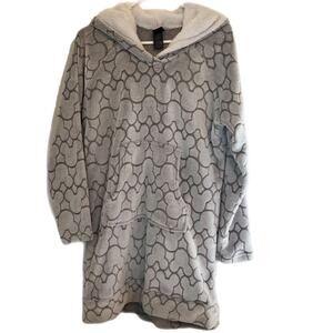 Disney Fuzzy Soft Faux Fur Long Sleeve Mickey Light Gray Hoody Size Medium